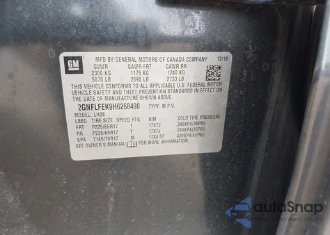 2017 Chevrolet Equinox Lt z USA, uszkodzony, nr VIN 2GNFLFEK9H6268490